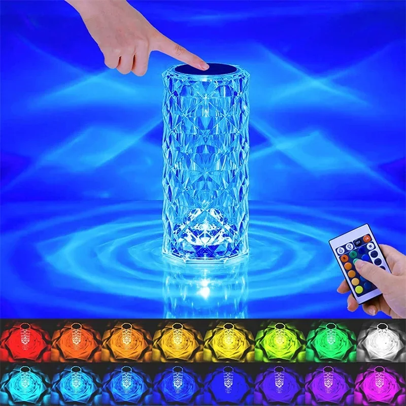16-Color LED Rose Crystal Lamp | Touch Rechargeable Diamond Light for Romantic Home & Bar Decor BRELZA