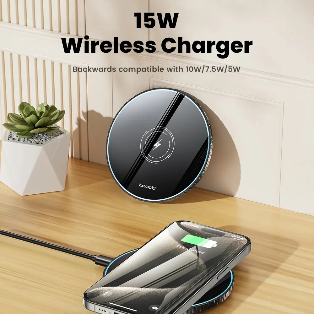 Toocki 15W Wireless Charger Pad | Fast Charging Station for iPhone 15–12 & Samsung S23–S20, AirPods BRELZA