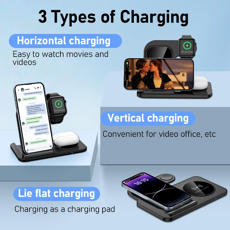 Fast Wireless Charger Stand | Foldable Charging Dock for iPhone 12–16 Pro Max, Apple Watch & AirPods BRELZA
