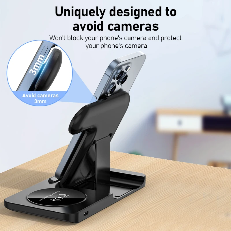 Fast Wireless Charger Stand | Foldable Charging Dock for iPhone 12–16 Pro Max, Apple Watch & AirPods BRELZA